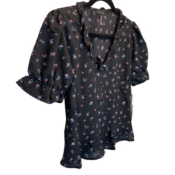 1.State Floral Print Puff Sleeve Shirt Black Large New - Picture 3 of 7